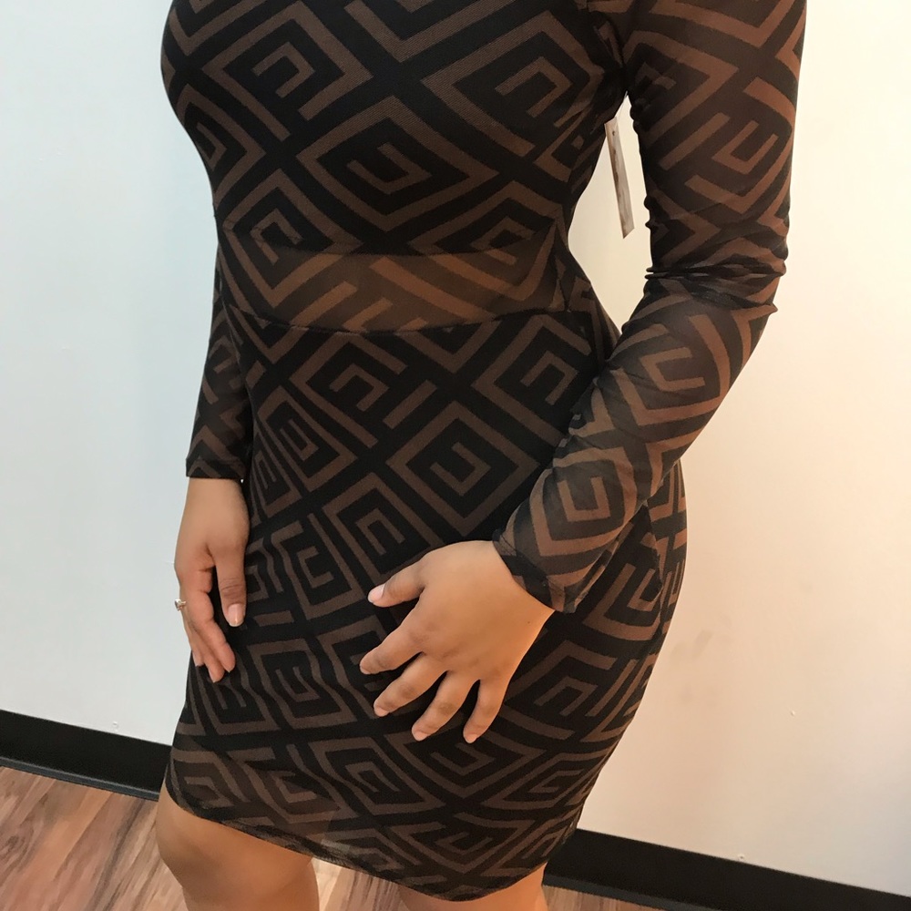 ‼️ Brown Maze Print Mesh Dress - Picture 2 of 2